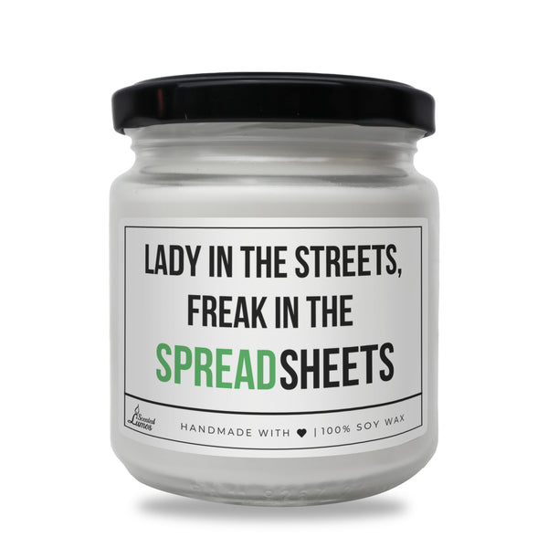 Lady in the streets, freak in the Spreadsheets Scented Soy Candle