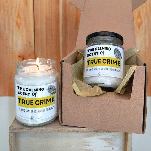The calming scent of True crime Scented Soy Candle