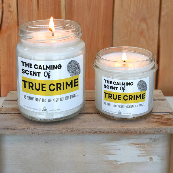 The calming scent of True crime Scented Soy Candle