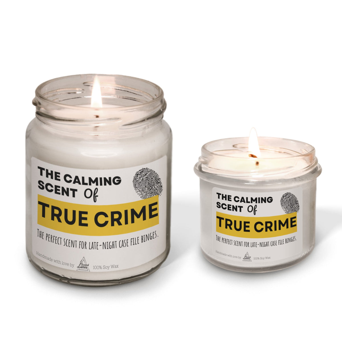 The calming scent of True crime Scented Soy Candle