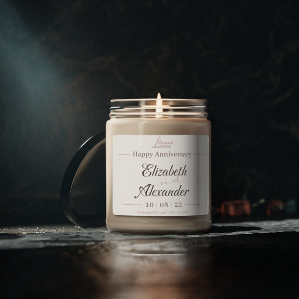 Happy First Anniversary, Custom Names, Date Scented Soy Candle