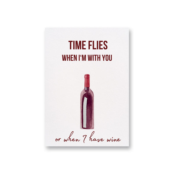 a card with a bottle of wine on it