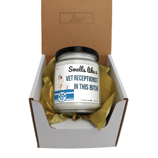 a small jar of vet reception in a box