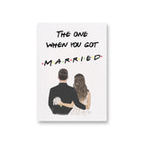 a card with a picture of a man and a woman facing each other