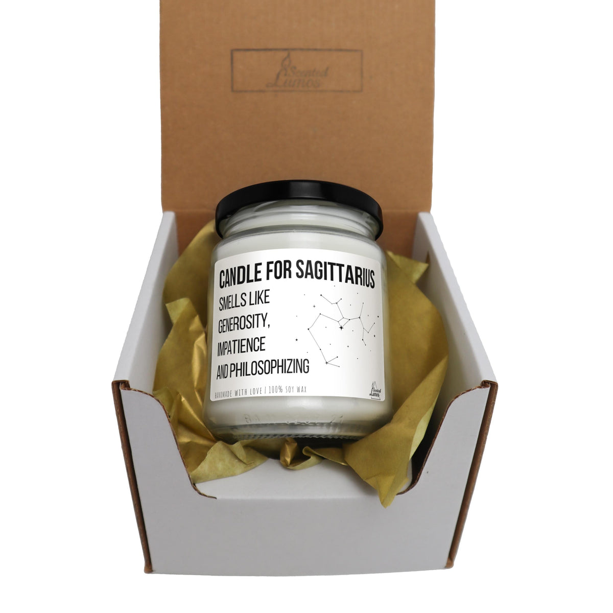 a jar of candles in a box on a white background