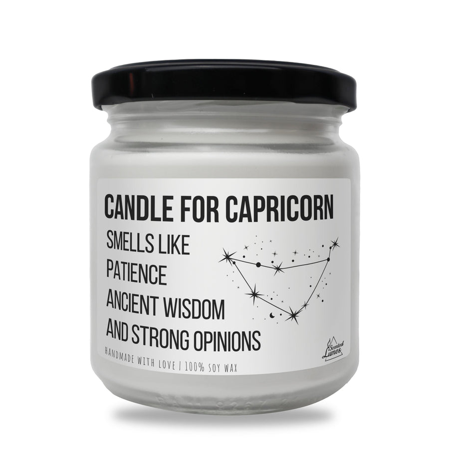 a jar of candle that says candle for capricorn