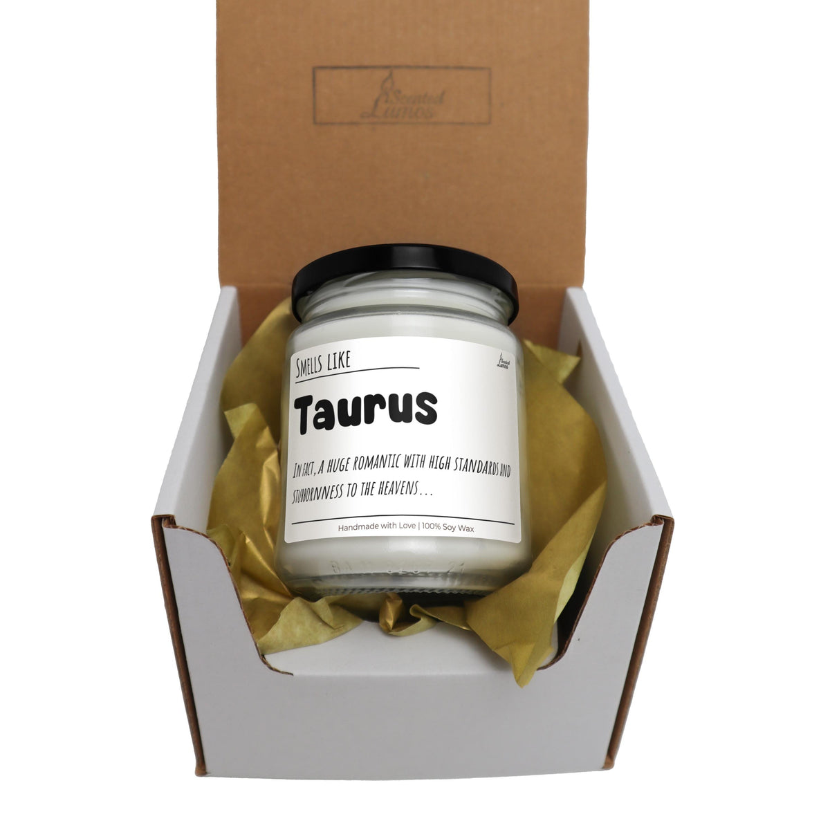 a jar of taurus sits in a cardboard box