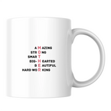 Mother: amazing, strong, smart, big-hearted, beautiful, hard working - White mug - Ceramic Mug 330ml