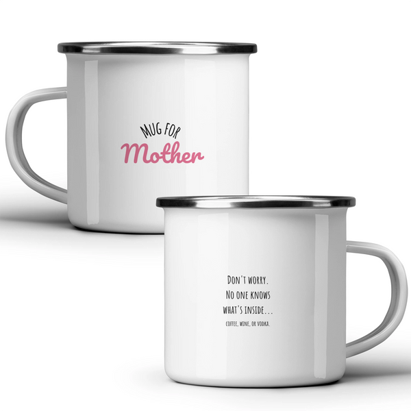 Mug for Mother: no one knows what's inside... coffee, wine, or vodka - White mug - Metal Mug 370ml