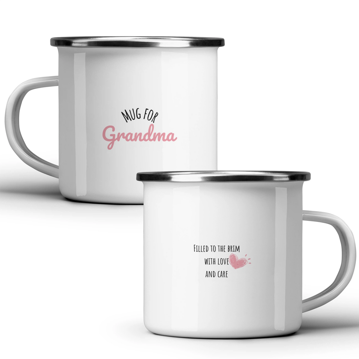 Mug for Grandma: filled to the brim with love and care - White mug - Metal Mug 370ml