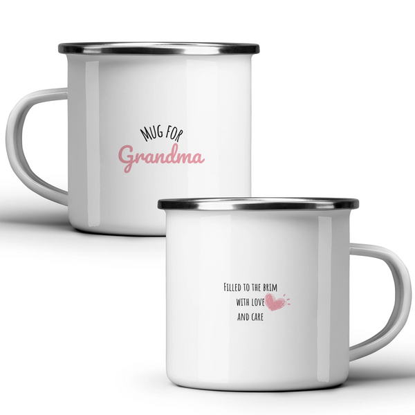 Mug for Grandma: filled to the brim with love and care - White mug - Metal Mug 370ml