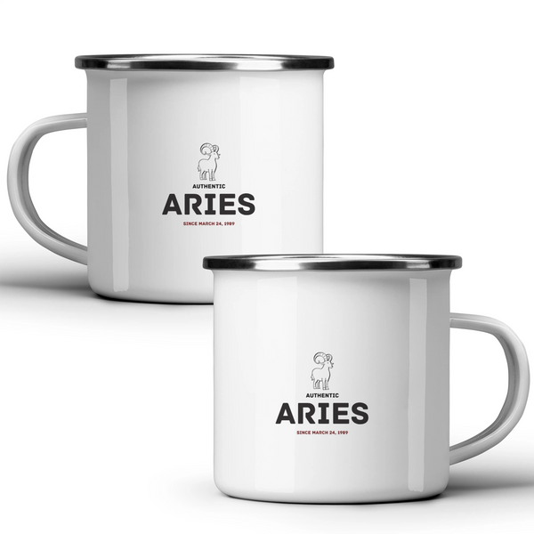 Authentic Aries, personalized date - White mug - Metal Mug 370ml