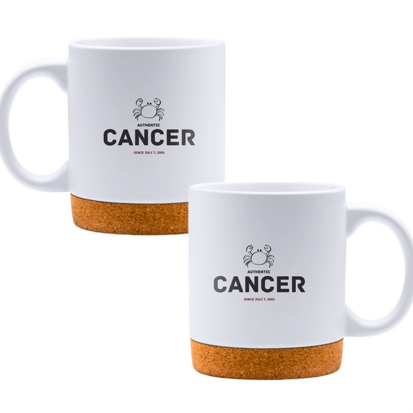 Authentic Cancer, personalized date - White mug - Ceramic Mug with Cork 320ml