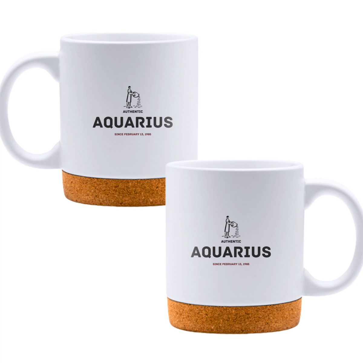 Authentic Aquarius, personalized date - White mug - Ceramic Mug with Cork 320ml